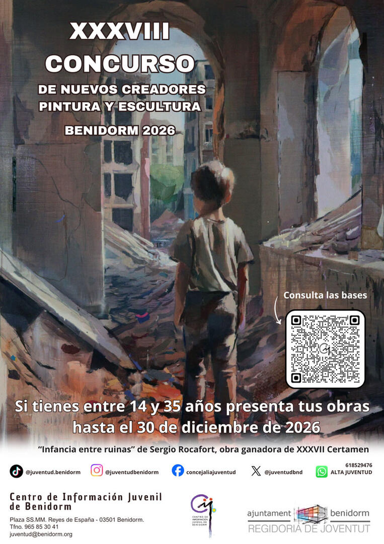 XXXVIII Concurso de Nuevos Creadores Pintura y Escultura para jóvenes de entre 14 a 35 años.