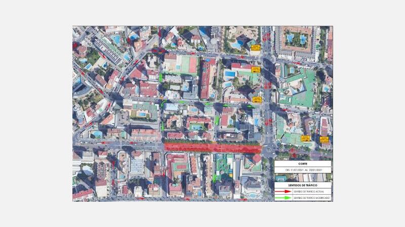 Benidorm inicia el lunes la instalación de las luminarias centrales de la avenida Mediterráneo
