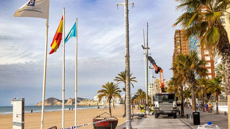 Benidorm inicia la col·locació dels nous fanals de la catenària del Passeig de Llevant