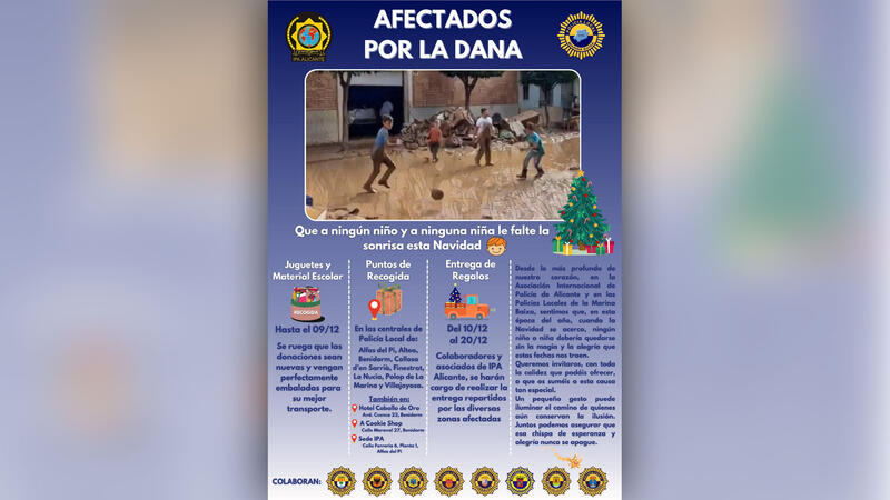 La Policía Local de Benidorm participa en una campaña comarcal de recogida de juguetes para niños afectados por la DANA