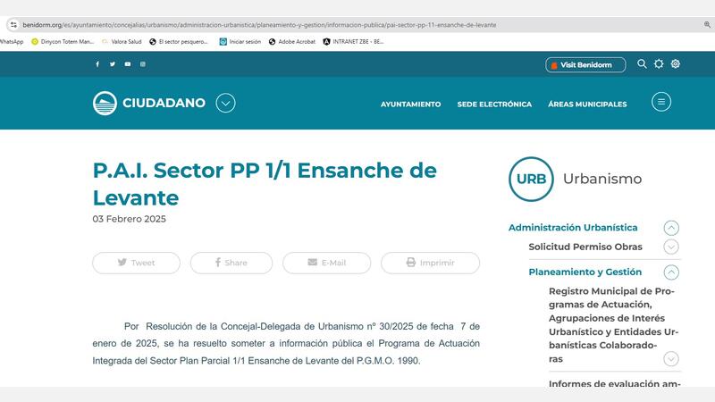 Caselles: “El PAI de Ensanche Levante está en la web del Ayuntamiento desde el 3 de febrero para su consulta pública” 