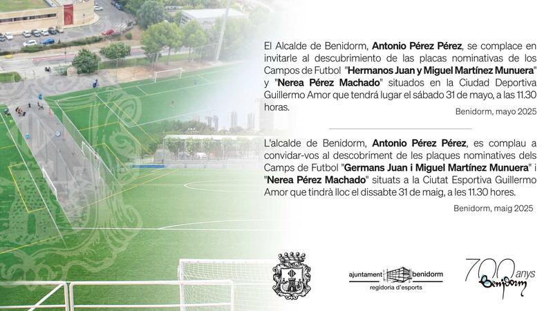 Tomorrow, Benidorm will celebrate the naming of the new football fields as