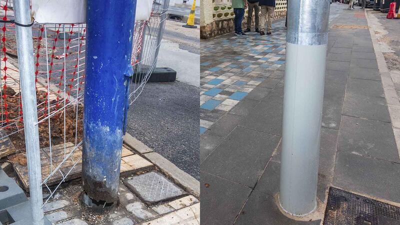 Benidorm testa en la avenida Montecarlo farolas que incorporan un tratamiento anticorrosivo frente al orín de perro
