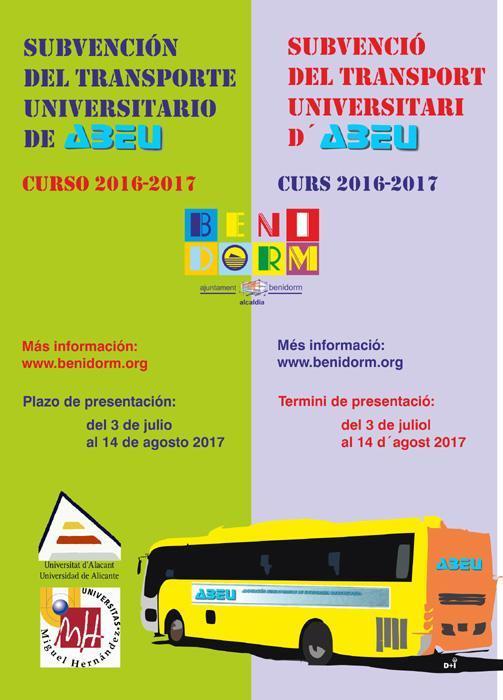 Educación abre el plazo para solicitar las ayudas al transporte universitario de ABEU Educación abre el plazo para solicitar las ayudas al transporte universitario de ABEU