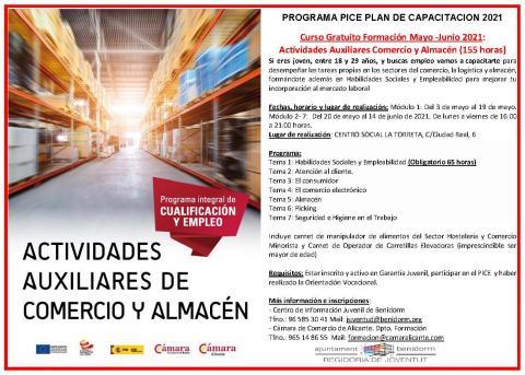 Cartel curso actividades auxiliares comercio y almacén