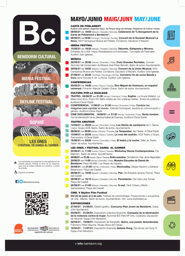 Benidorm Cultural Programación Mayo y Junio 2021