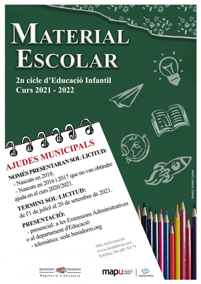 Abierto plazo solicitud "Ayudas de material escolar 2º ciclo de Educación Infantil" curso 2021-2022