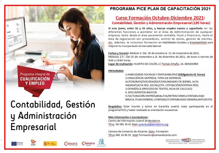 Cartel anunciador Curso de Contabilidad, Gestión y Administración Empresarial