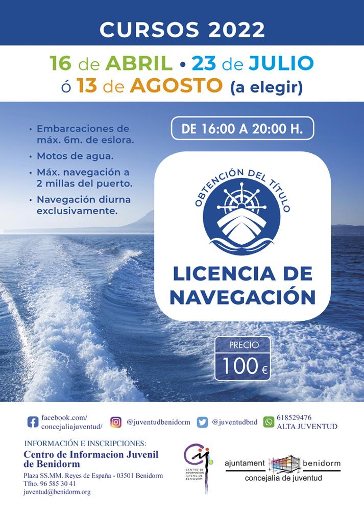 Cartel anunciador Cursos para la obtención Licencia de Navegación.