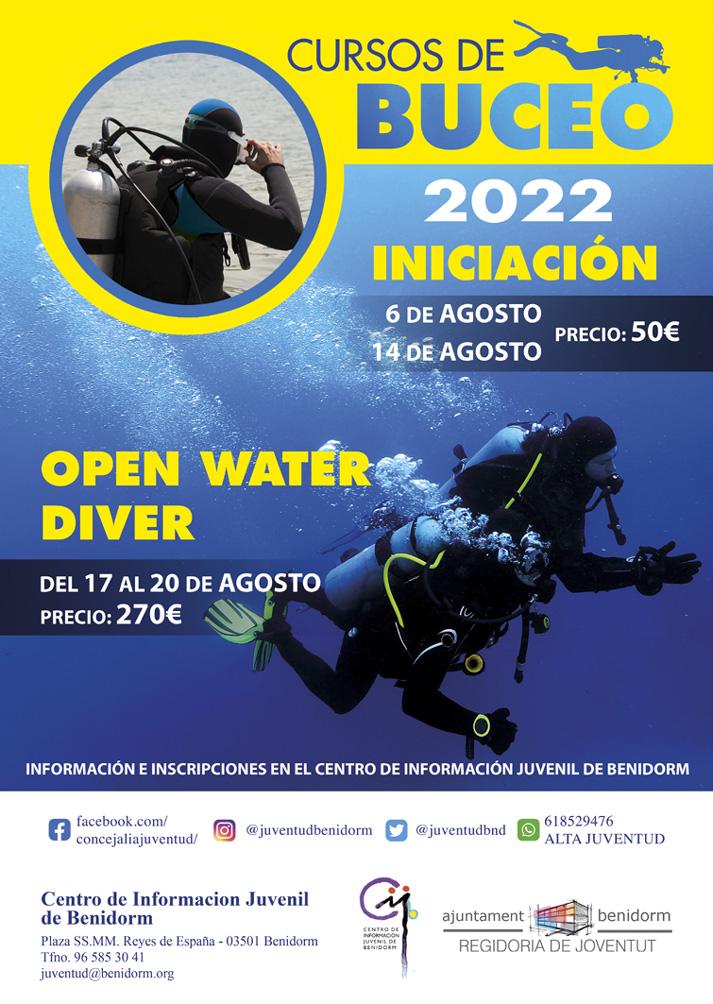 Cartel anunciador Cursos de Buceo.
