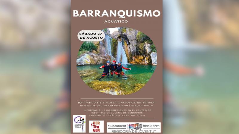 Juventud organiza el día 27 una actividad de barranquismo acuático en el Barranco de Bolulla. Curso de barranquismo Concejalía de Juventud.