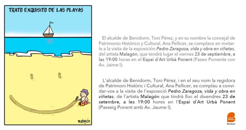 Benidorm recorre la vida y obra del alcalde Pedro Zaragoza a través de 19 ilustraciones del artista Malagón Patrimonio HIstórico