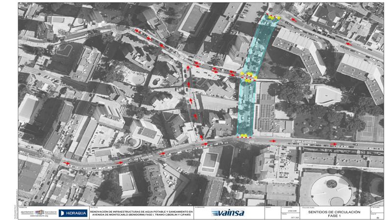 Benidorm inicia este martes la renovación integral de la avenida Montecarlo, que se va a ejecutar por fases. Obras en Avenida Montecarlo