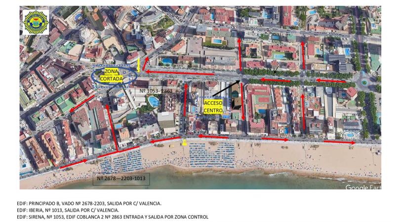 Plano de acceso al casco antiguo durante el Benidorm Fest