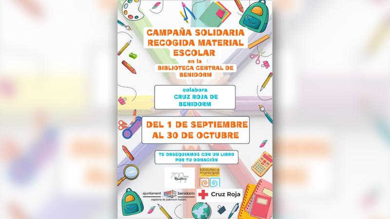 La red de bibliotecas de Benidorm y Cruz Roja ponen en marcha una campaña de recogida de material escolar La red de bibliotecas de Benidorm y Cruz Roja ponen en marcha una campaña de recogida de material escolar