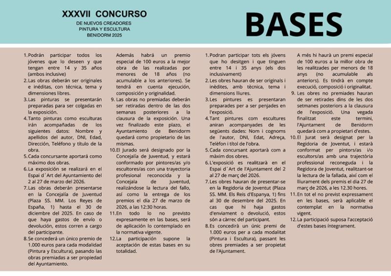 Bases XXXVII Concurso de Nuevos Creadores Pintura y Escultura 2025