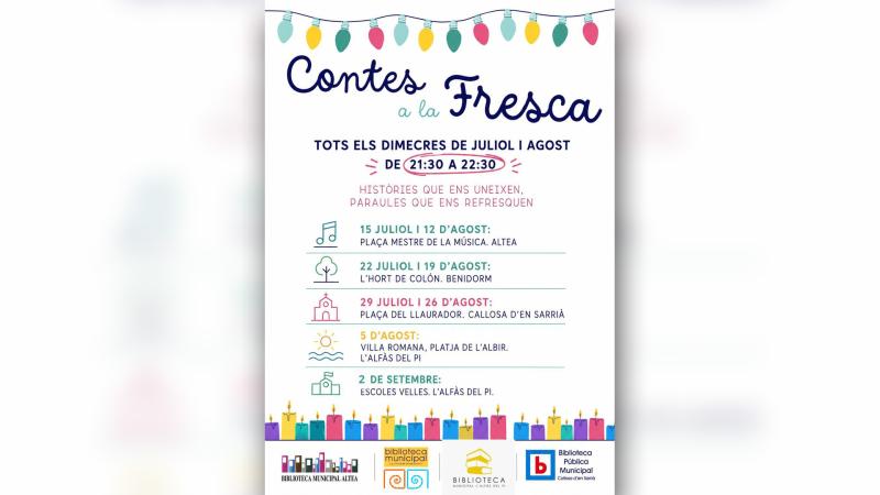 Las bibliotecas de Benidorm, l’Alfàs del Pi, Altea y Callosa se unen para recuperar la tradición de la narración oral con ‘Contes a la Fresca’