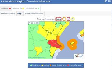Benidorm suspende las clases vespertinas tras aumentar la Generalitat el nivel de preemergencia por lluvias en localidades cercanas