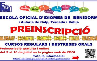 Abierto el plazo de preinscripción en la Escuela Oficial de Idiomas de Benidorm