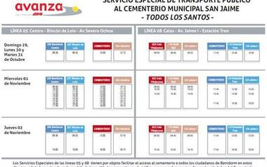 Benidorm fija un servicio especial de autobús hasta el cementerio de San Jaime con motivo de Todos los Santos