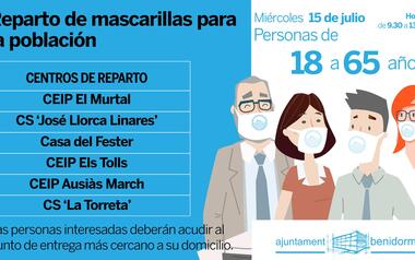 L'Ajuntament lliurarà demà màscares a la població empadronada de 18 a 65 anys