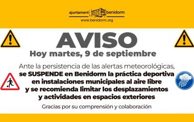 Benidorm suspende las actividades deportivas al aire libre en instalaciones municipales ante las alertas meteorológicas