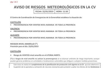 Activada la preemergencia naranja por riesgo de fuertes vientos 