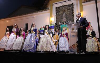 Virgin of Sufragio receives a floral offering from Benidorm Fallas