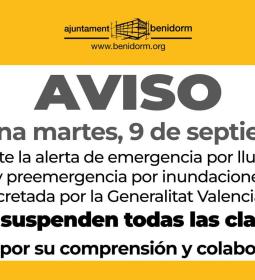 Benidorm suspende las clases para este martes ante la emergencia por tormenta...