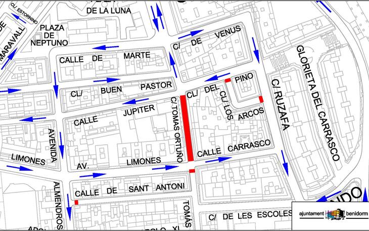 La calle Carrasco se reabre el miércoles al tráfico y la obra se desplaza al tramo de Tomás Ortuño entre Limones y Júpiter