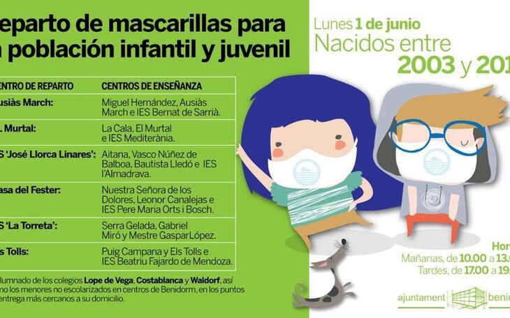 Benidorm amplía el reparto de mascarillas a la población juvenil nacida entre 1994 y 2002