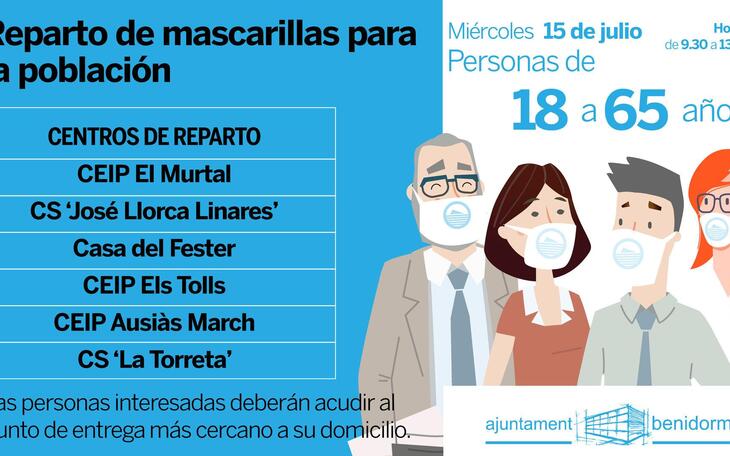 El Ayuntamiento entrega mañana mascarillas a la población empadronada de 18 a 65 años