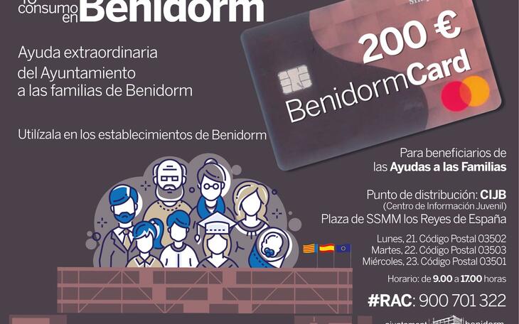 Benidorm inicia el lunes la entrega de las 3.000 tarjetas-monedero ‘Benidorm Card’ cargadas con 200 € para ayuda extraordinaria a familias 
