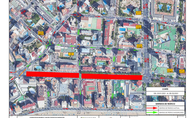 The traffic cut on Mediterráneo Avenue between Europa Avenue and Plaza de la Hispanidad is extended for a week...