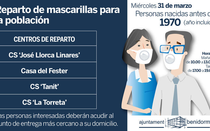Nou repartiment de mascaretes el dimecres a Benidorm entre els nascuts abans de 1970...