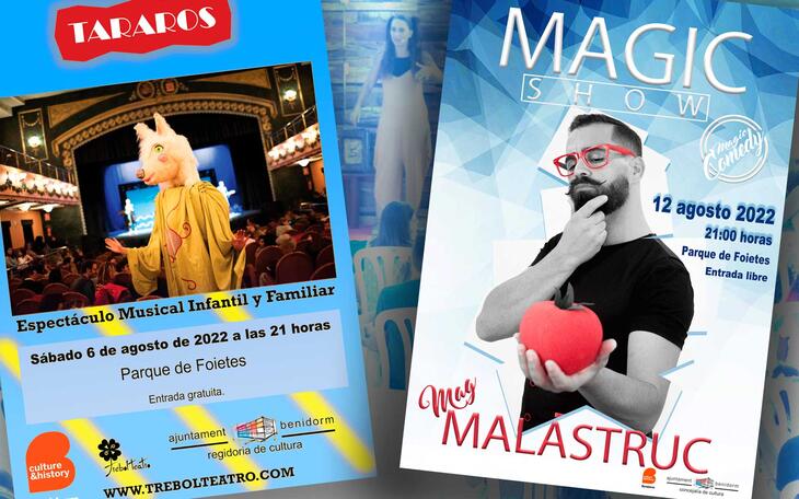 Cartel anunciador de espectáculo de magia y musical en Parque de Foietes.