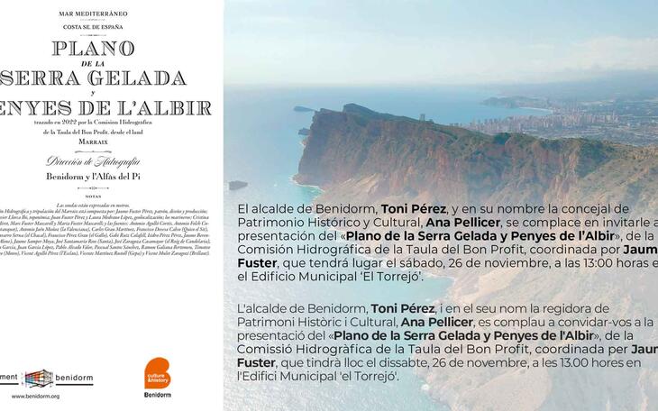 Un plano georreferenciado recupera la toponimia y enclaves de la Serra Gelada y la bahía de Benidorm para su preservación.