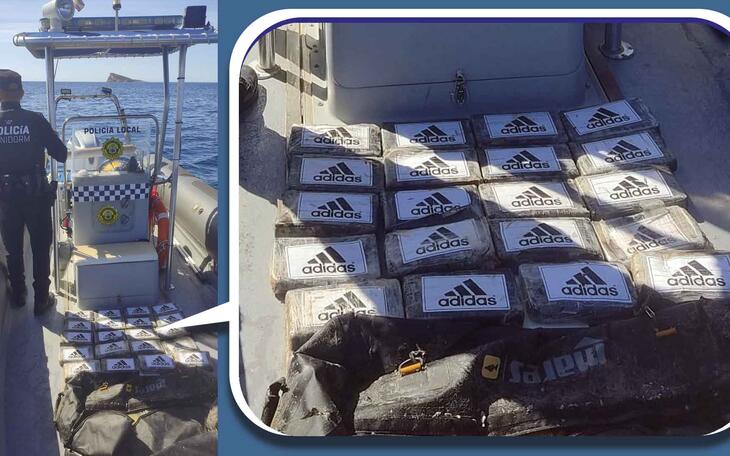 La Unidad Marítima de la Policía Local localiza en la bahía de Benidorm una mochila con 20 kilos de cocaína