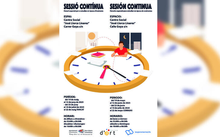 Benidorm activa el programa ‘Sessió Contínua’ para que el alumnado universitario prepare sus exámenes 