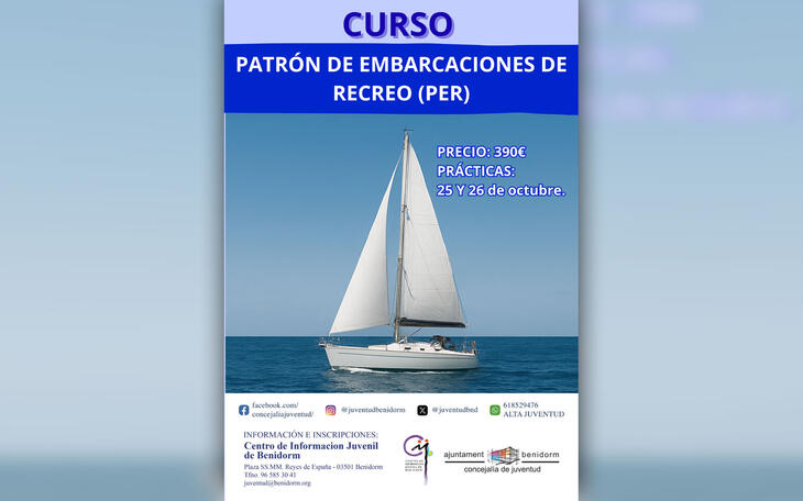 Juventud vuelve a organizar un curso para obtener la licencia de Patrón de Embarcaciones de Recreo (PER) 
