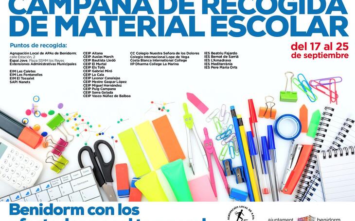 Todos los centros educativos de Benidorm se suman a la campaña de recogida de material escolar